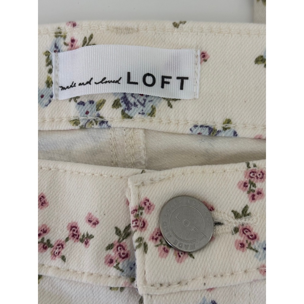 Anne Taylor Loft Modern Skinny Floral Jeans 6/ 28 White‎ Pink Blue Denim Pants